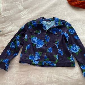 Isaac Mizrahi cotton spandex jacket floral EUC 4 pockets